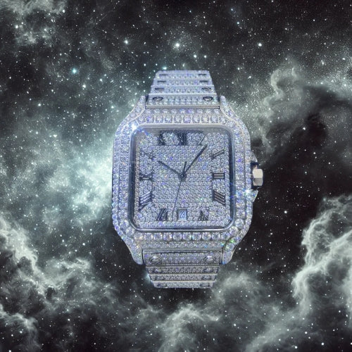 Men's VVS Moissanite Watch | 42MM | 16CT Bust Down | 14K White Gold